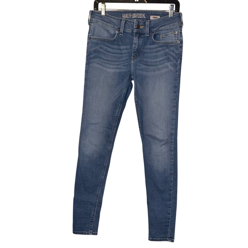 Harley Davidson SKINNY Womens 28 Blue Motorcycle Rider Biker Jeans - Picture 3 of 7